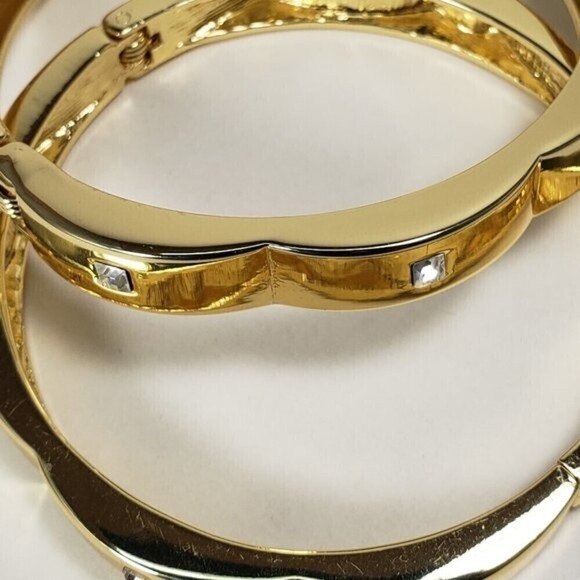 Gold-Tone Bangle Bracelets Set – Modern Square Rhinestone Cuff Jewelry Luxe Look - Picture 6 of 9